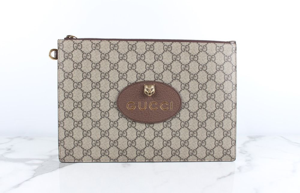 Gucci Supreme Jaguar Embellished Clutch Bag GG