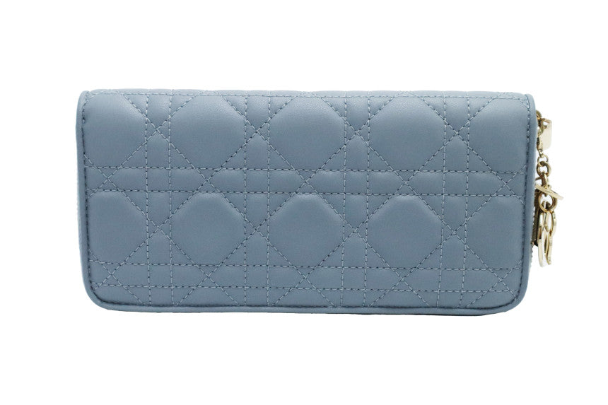 Dior Lady Voyageur Cloud Blue Cannaige Leather Wallet S0007ONMJ_M81B