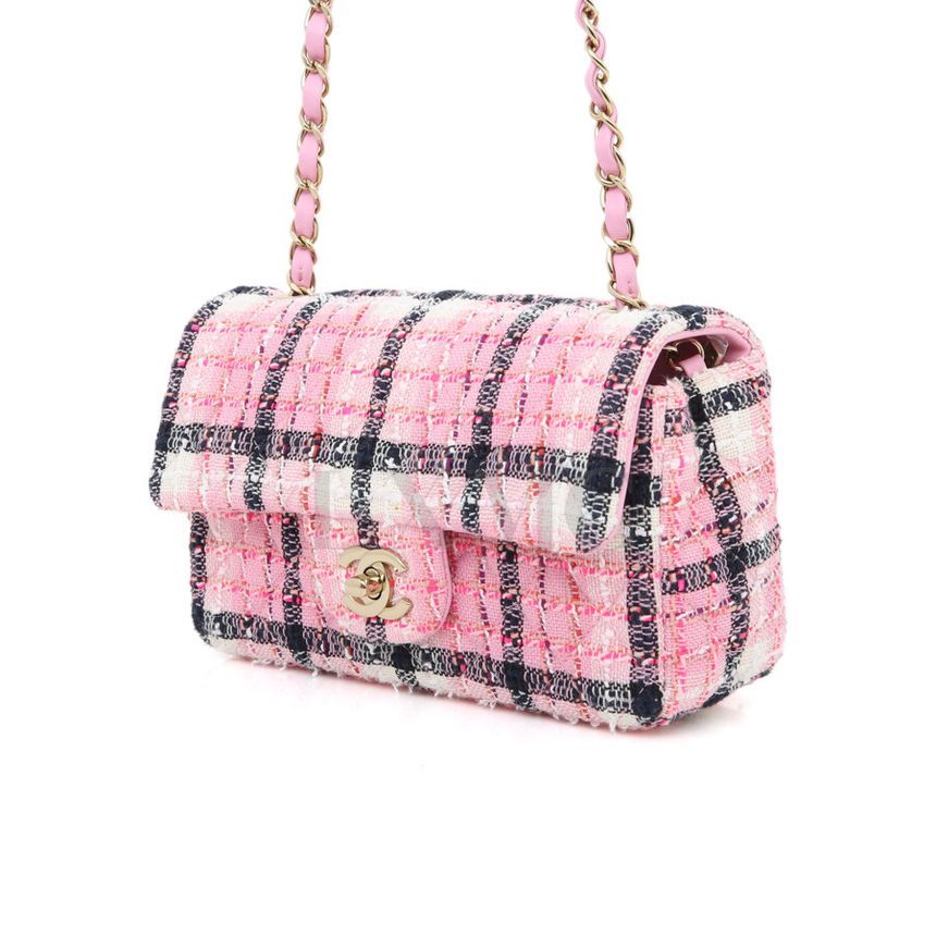 CHANEL Classic Tweed Mini Crossbody Pink Chain Bag A69900