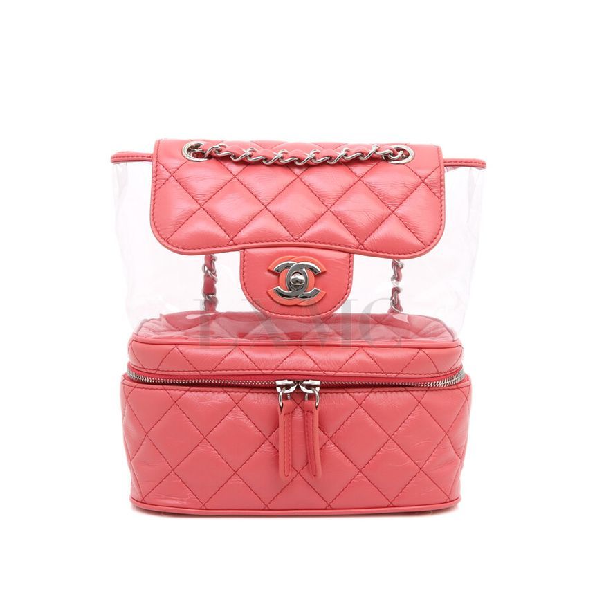 CHANEL Transparent Backpack Quilted with CC Logo Chain Bag A57826