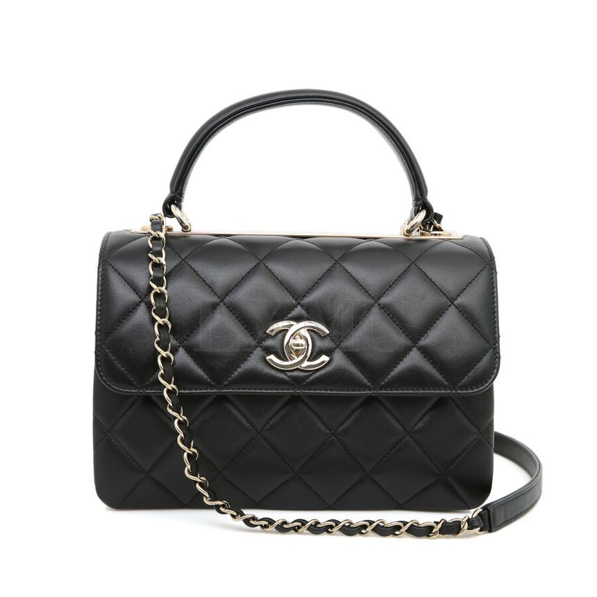 CHANEL Trendy CC Lambskin Chain Shoulder Flap Bag Black Gold A92236