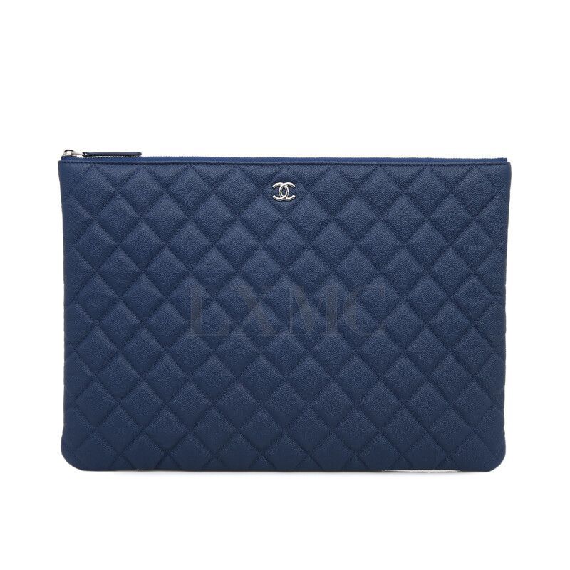 CHANEL Classic Caviar Clutch CC Blue Zipper Pouch SKU2289