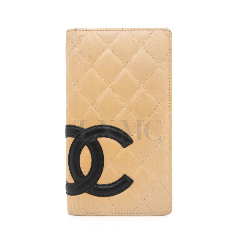 CHANEL Vintage Beige Black Lambskin Wallet Carbon Wallet SKU123