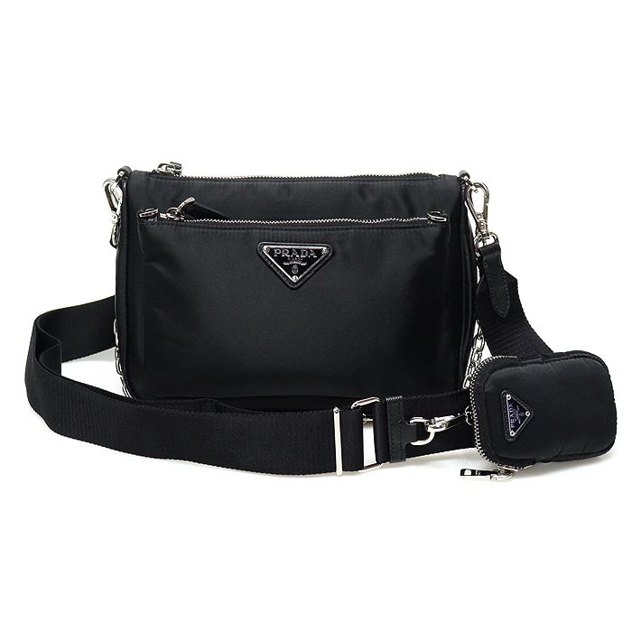 Prada Black Tessuto Safiano Triangle Logo Nylon Crossbody 2WAY 1BH168