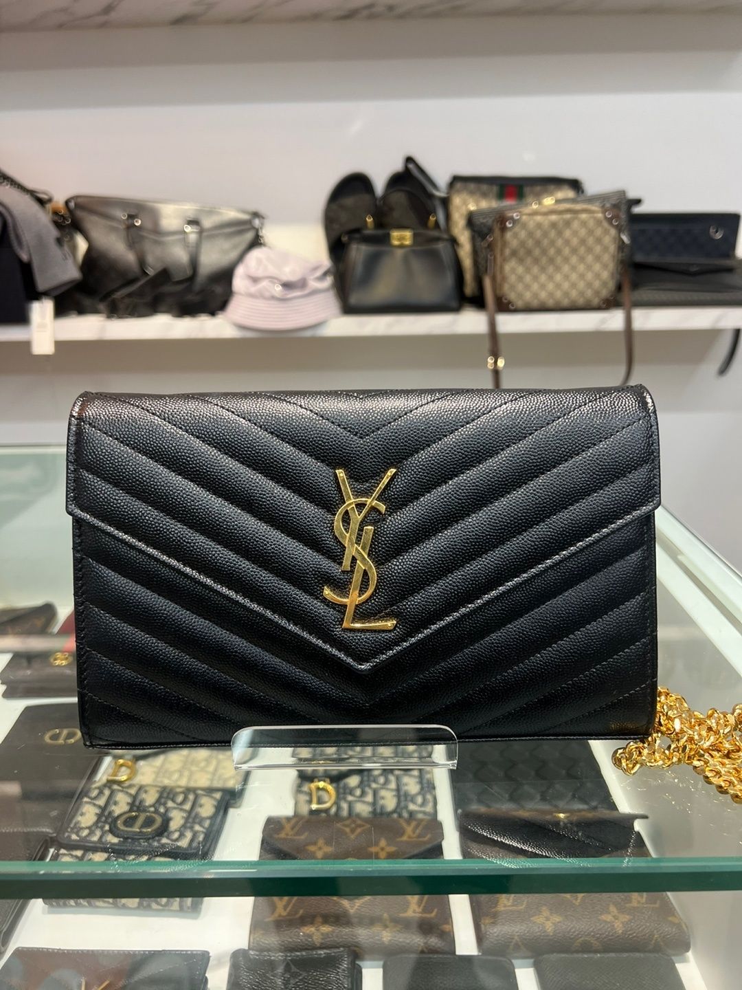 Saint Laurent Monogram Matelasse Chain Shoulder Crossbody Bag Black - 377828