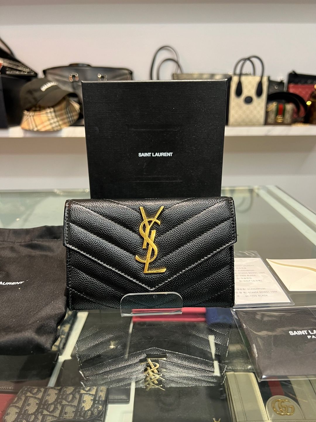 Saint Laurent Envelope Card Wallet Black with Gold Detail (OS) SKU