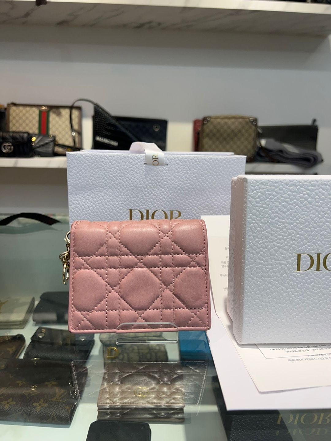 Dior Lady Women's Pink Wallet Gold Accents (OS) - SKU