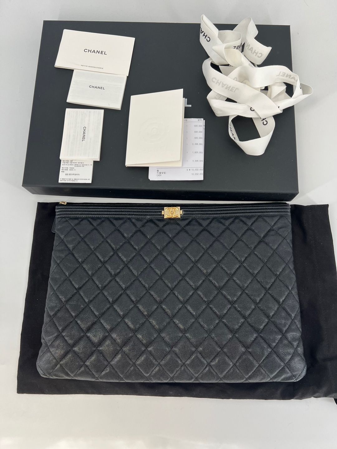 CHANEL Caviar Boy Clutch Large Black Gold Trim 29 Series A84407