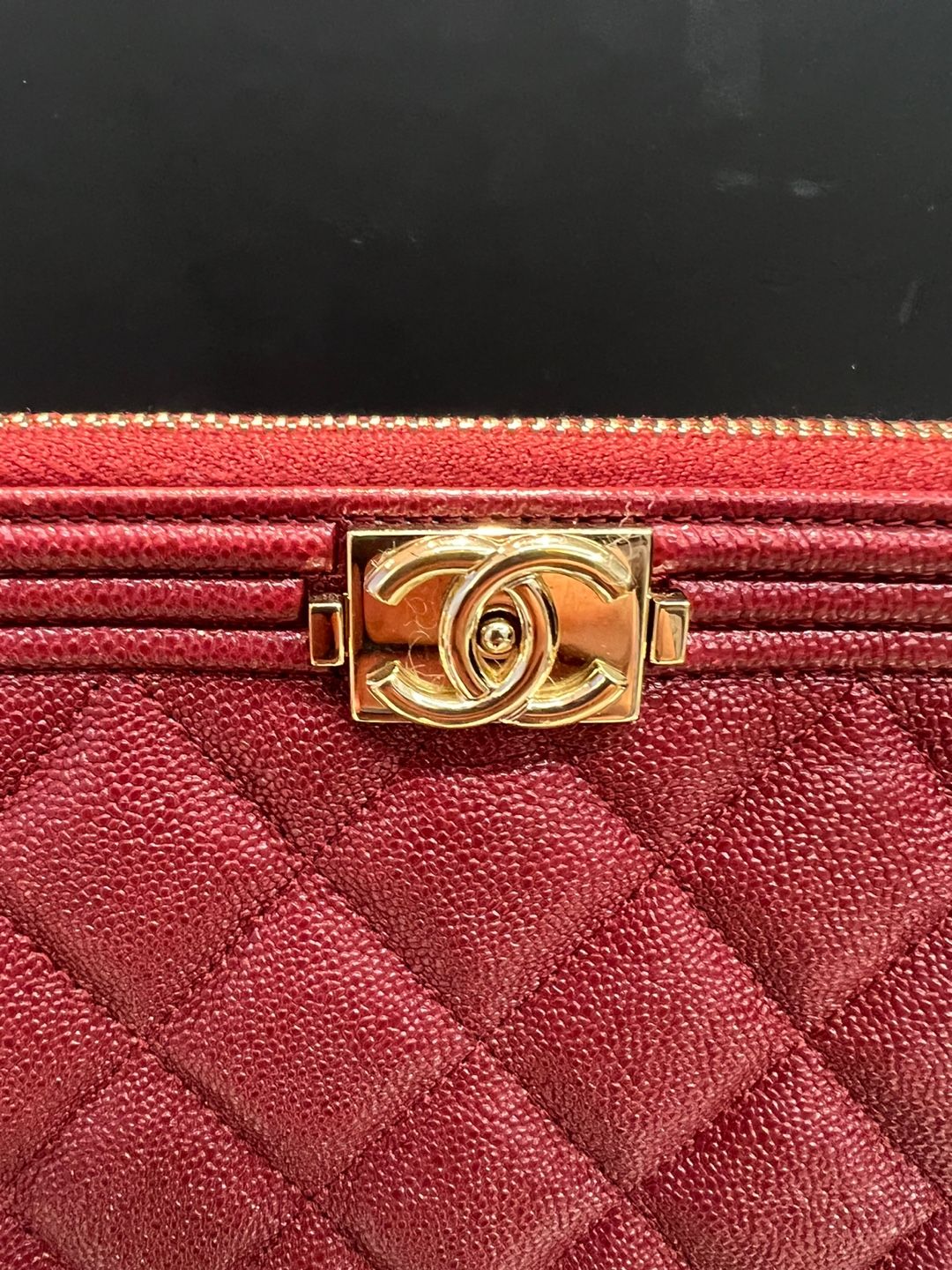 CHANEL Burgundy Boy Gold Accent Clutch Bag Medium Pouch (Size 30s) - SKU 30