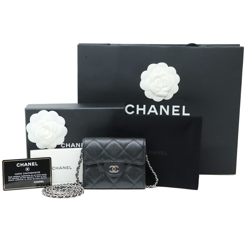 CHANEL Mini Crossbody Bag Classic Caviar Card Wallet Chain Bag 30 Full Set AP0238