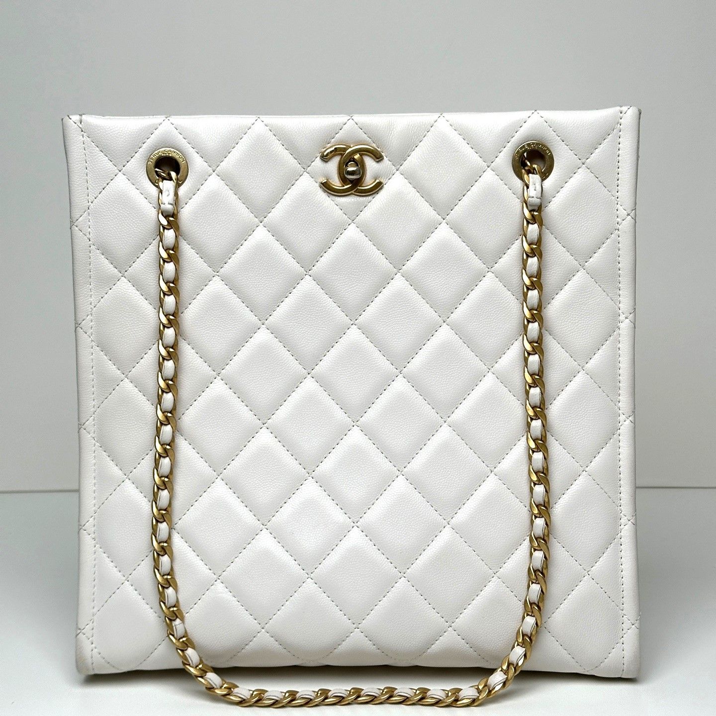 CHANEL Classic CC Logo Shopper Bag White - SKU 12345