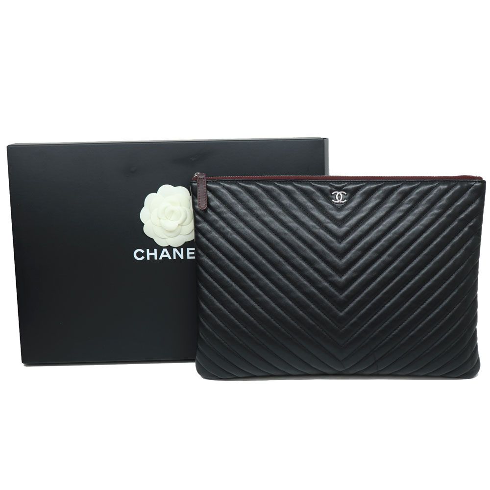 CHANEL Classic Chevron Ejjang Black Large Clutch [Shinsegae Purchased] - SKU25