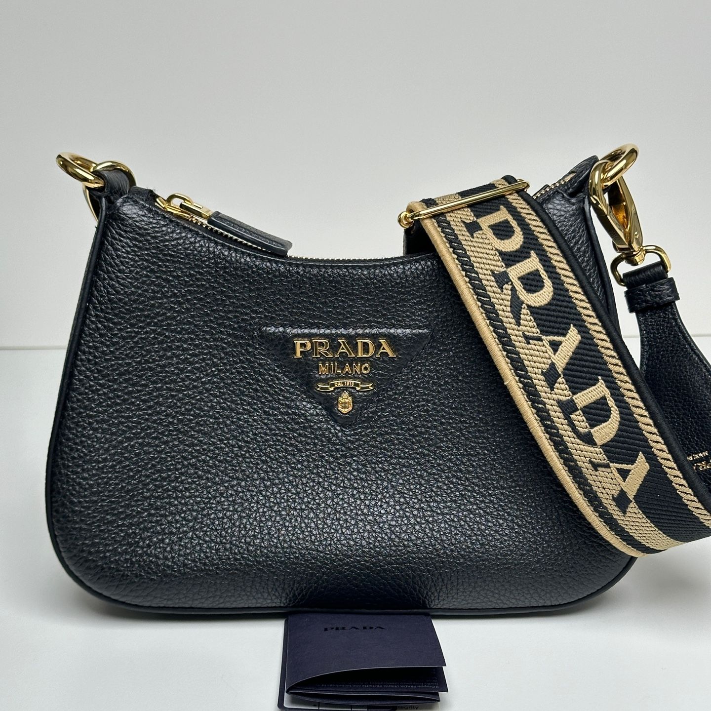 Prada Triangle Logo Vitello Daino Shoulder Bag 1BH193
