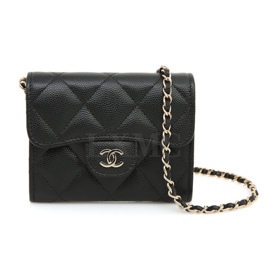 CHANEL Caviar Chain Wallet Black Mini Bag AP0238