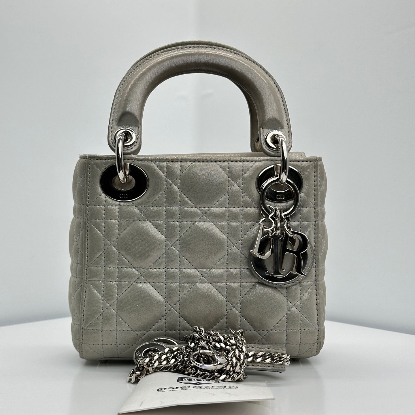 Dior Grey Pearl Lady Mini Handbag M0505