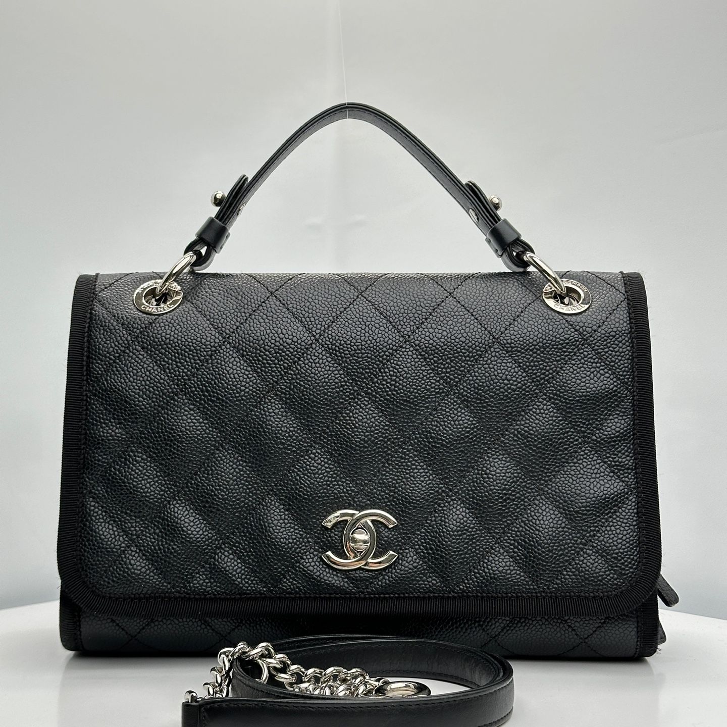 CHANEL Season Flap Top Handle Black Caviar EJang Bag 25 Series SKU