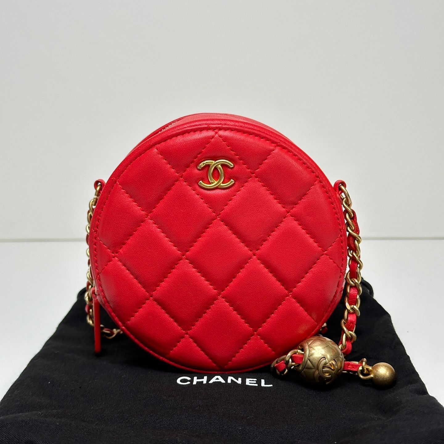 CHANEL Classic Gold Ball Tambourine Bag Lambskin Red Mini Bag AP1449