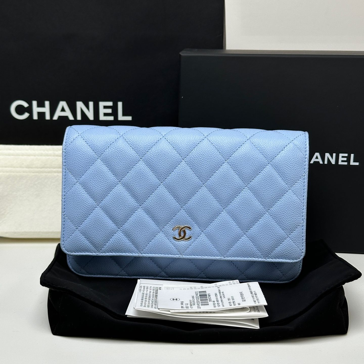 CHANEL Classic WOC Caviar Blue Yellow Gold AP0250 Electronic Chip