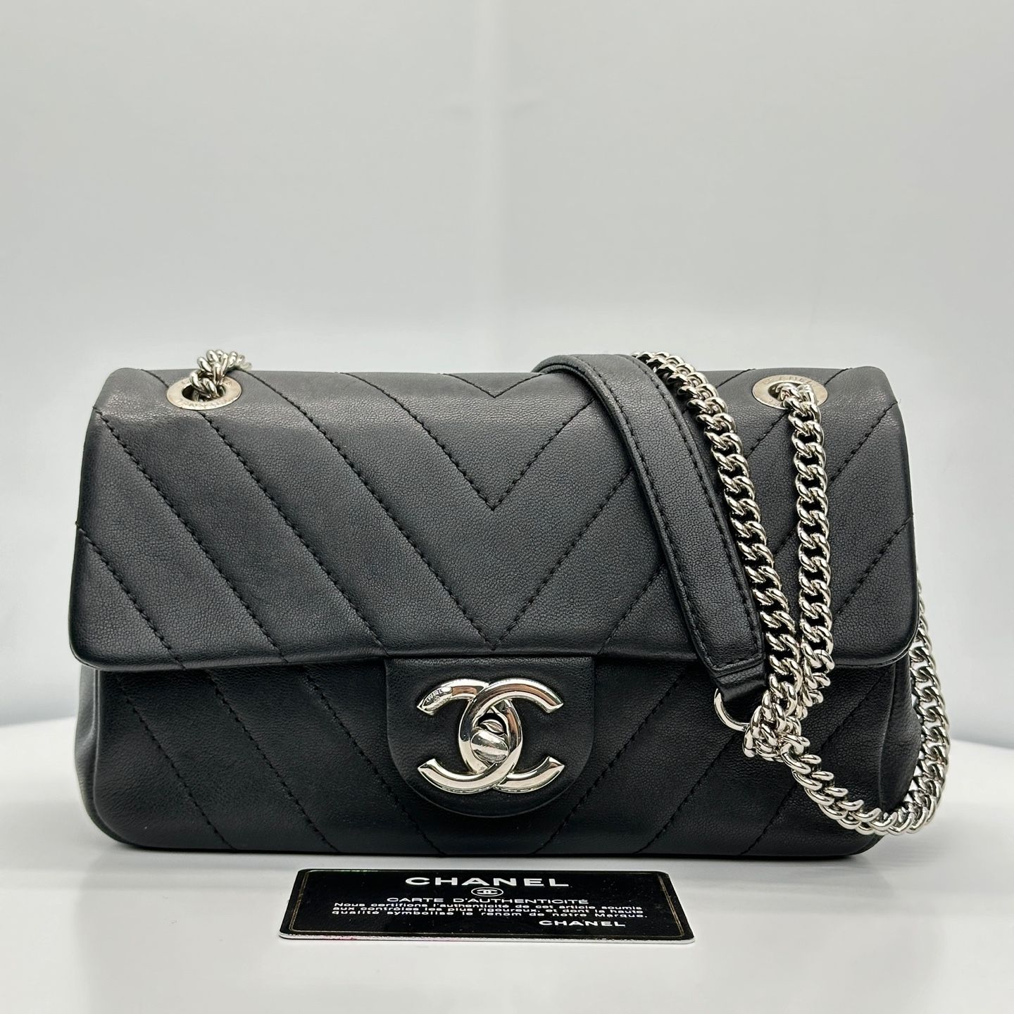 CHANEL Black Chevron Calfskin Mini Shoulder Crossbody Bag A69900