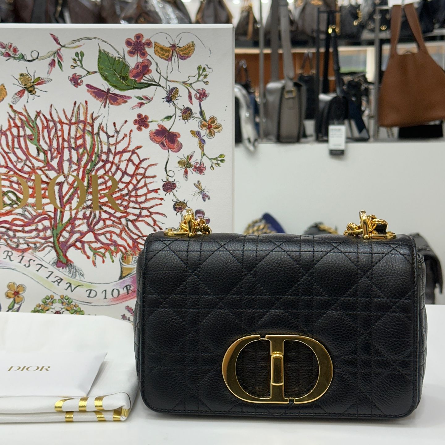 Dior Small Black Gold Trim Shoulder Bag M9241