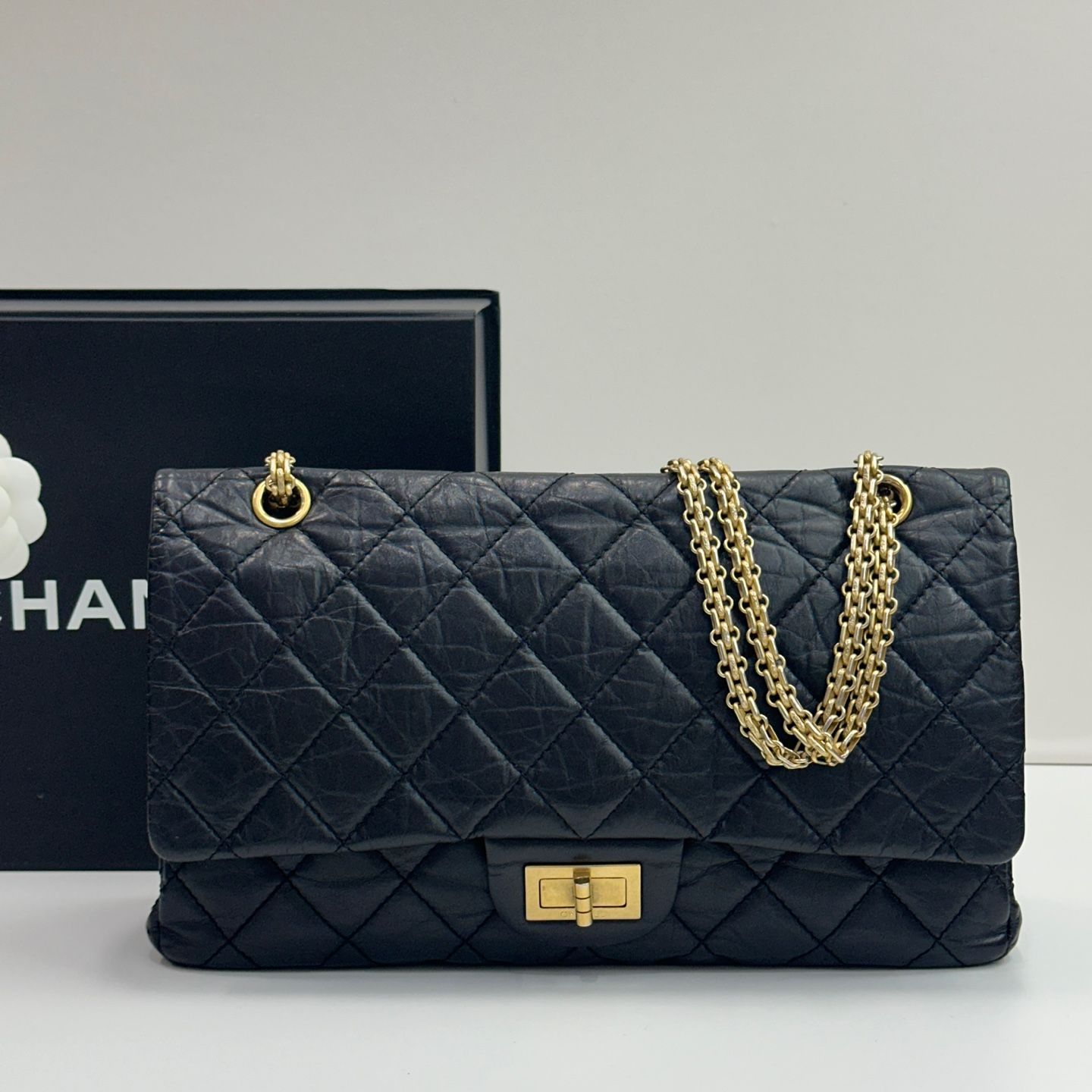 CHANEL Vintage 2.55 Flap Bag Large Black 17th SKU