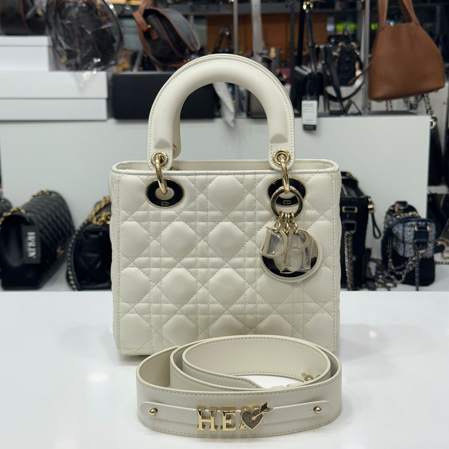 Dior Lady Small White Gold Bag M0538