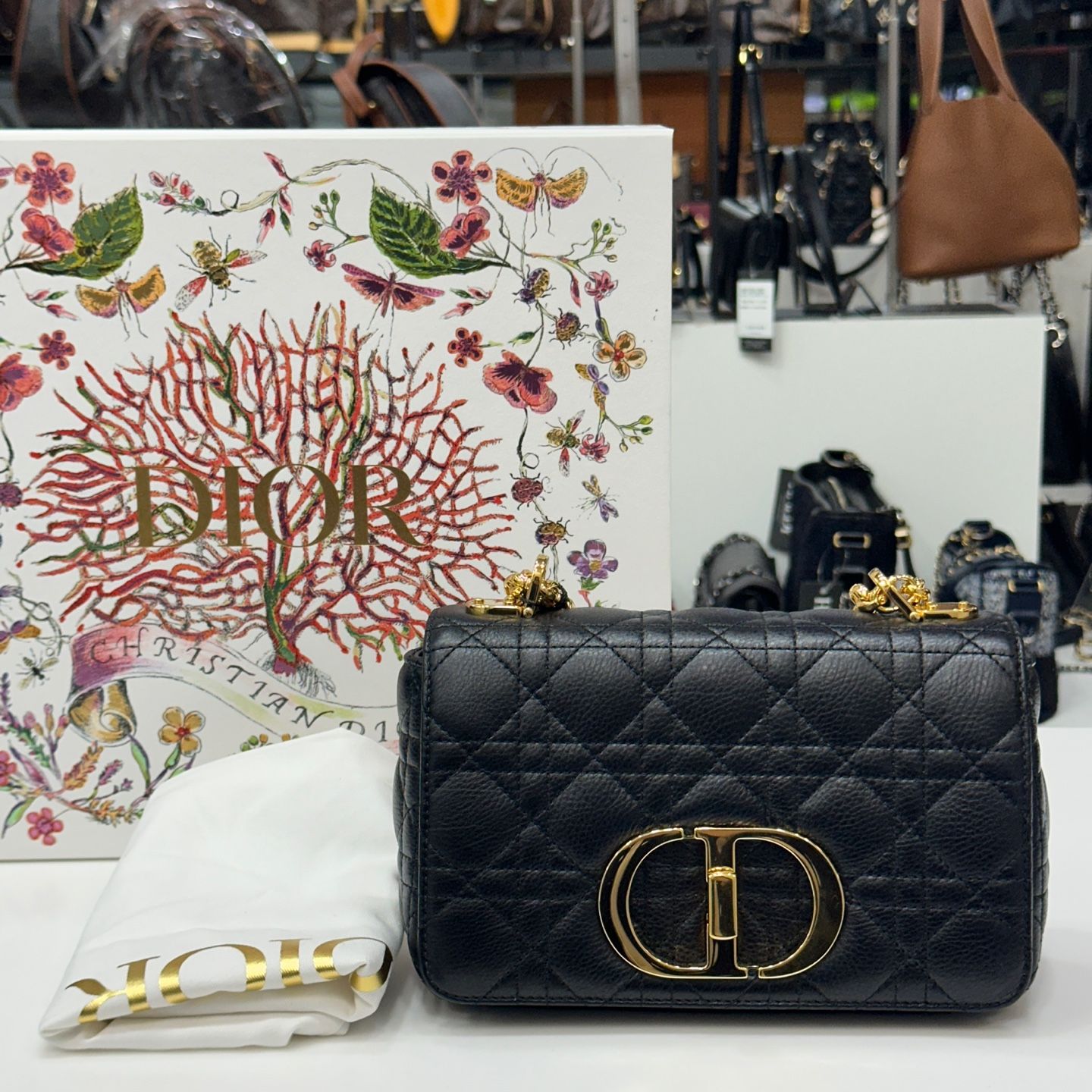 Dior Small Black Gold Accent Karo Bag M9241