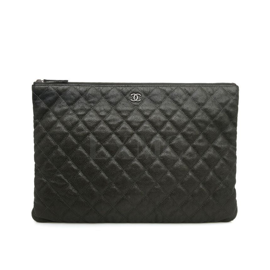 CHANEL Caviar Clutch Large Charcoal Zipper Pouch SKU