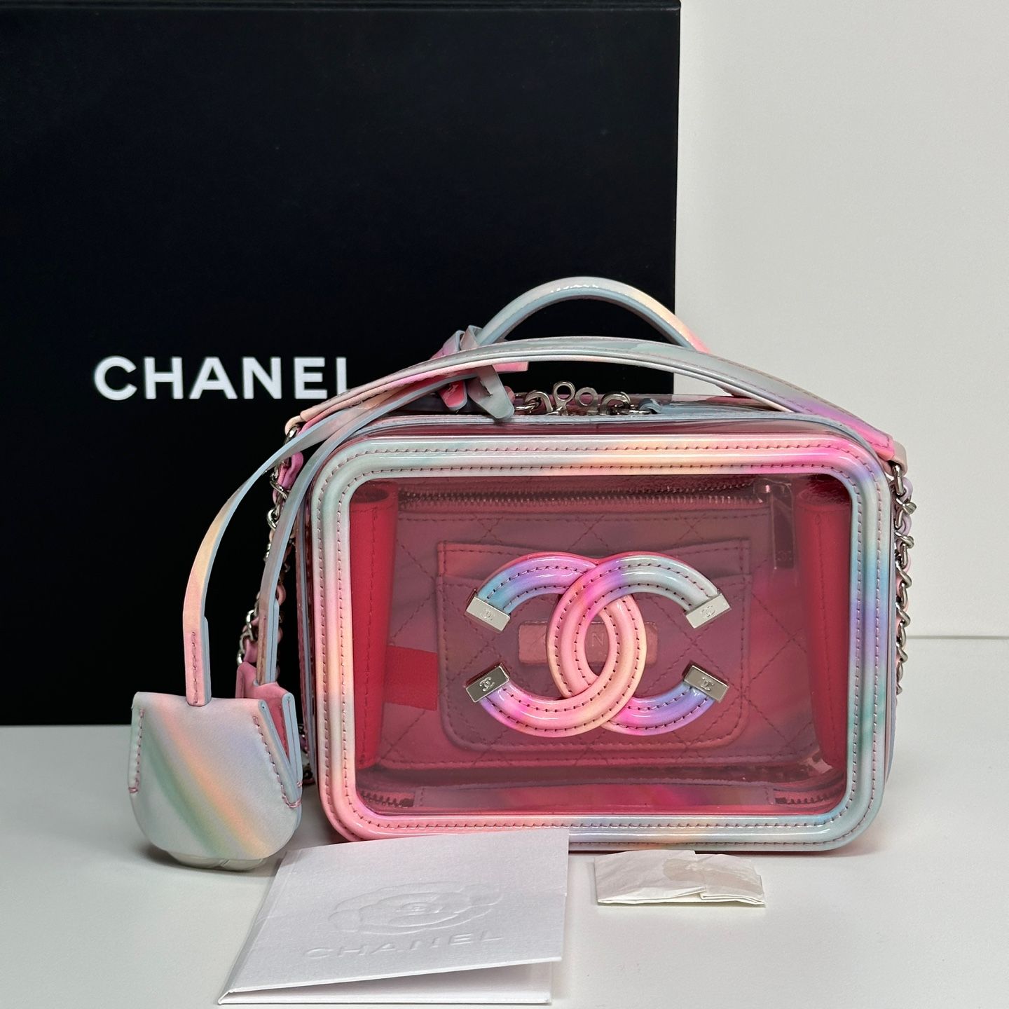 CHANEL Transparent Filigree Vanity Top Handle Women's Tote Shoulder Bag A93342 PVC