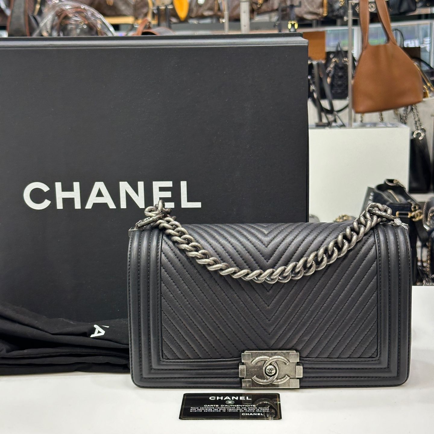 CHANEL Medium Chevron Lambskin Black Iridescent 19 Series SKU