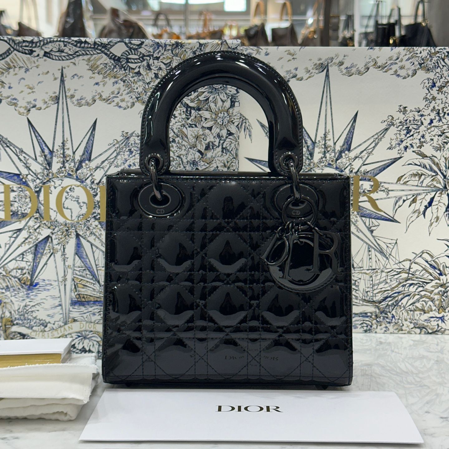 Dior Lady Pendant Small Black Handbag M0531