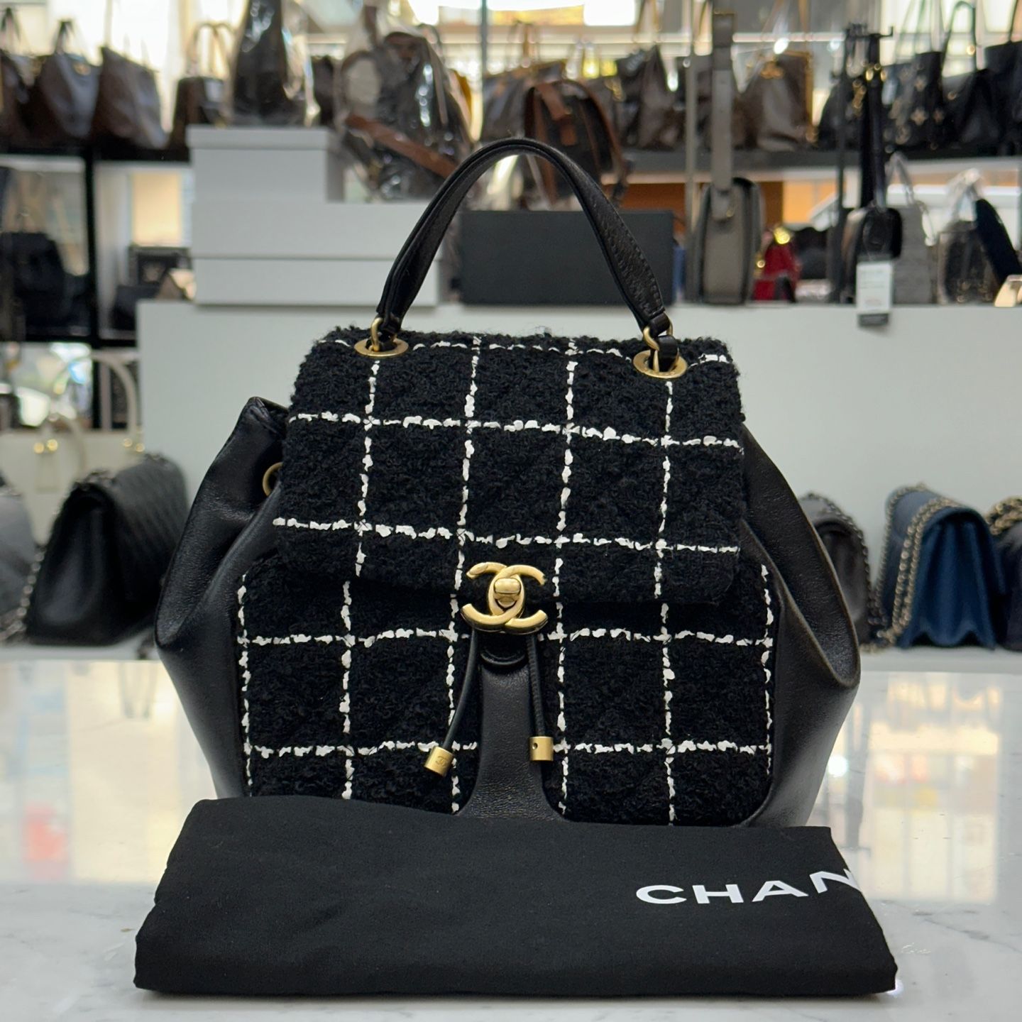 CHANEL Tweed Backpack Black with Embedded Chip AS4493