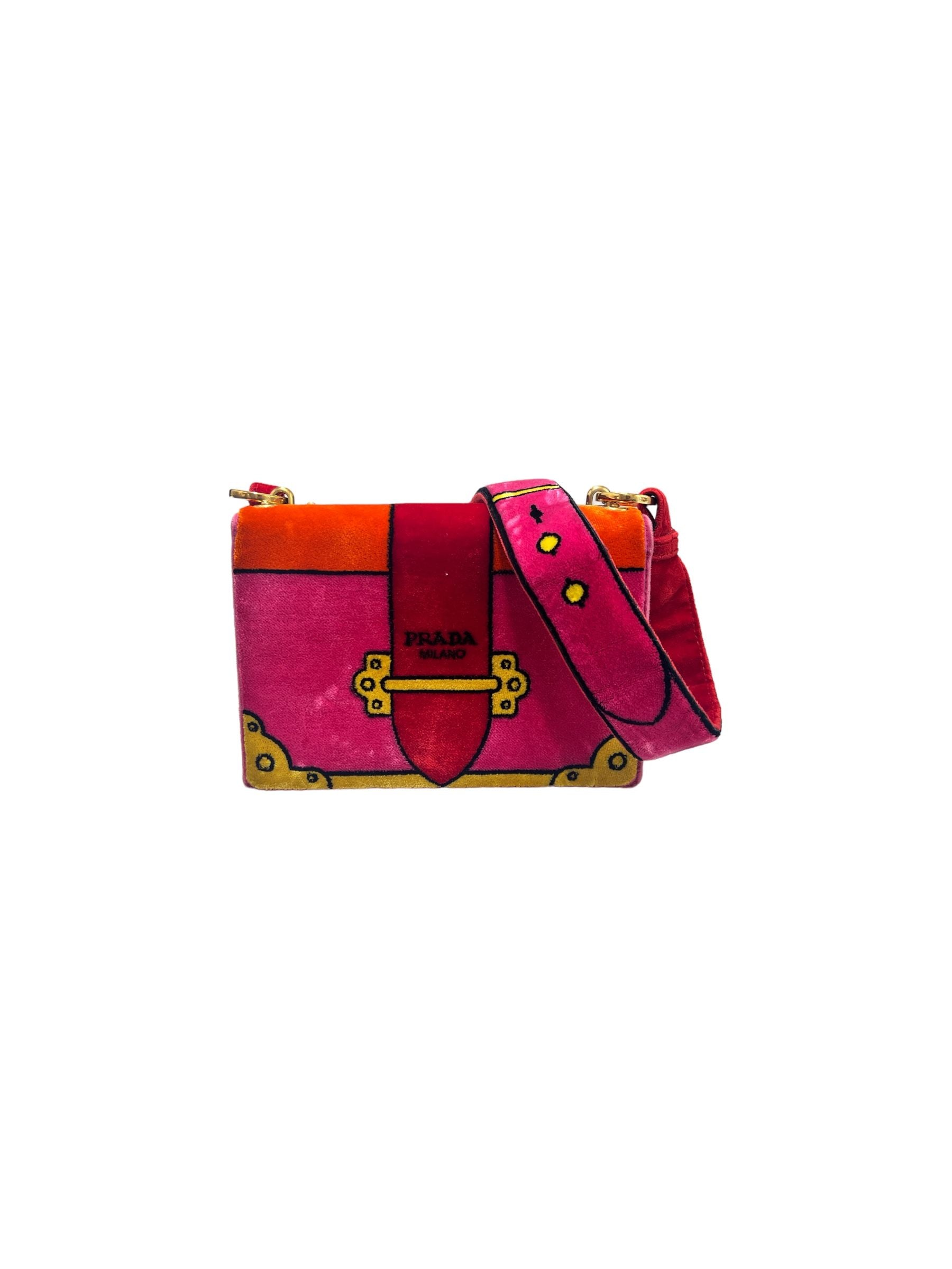 Prada Velvet Raffia Kai Shoulder Bag 1BD075 Red