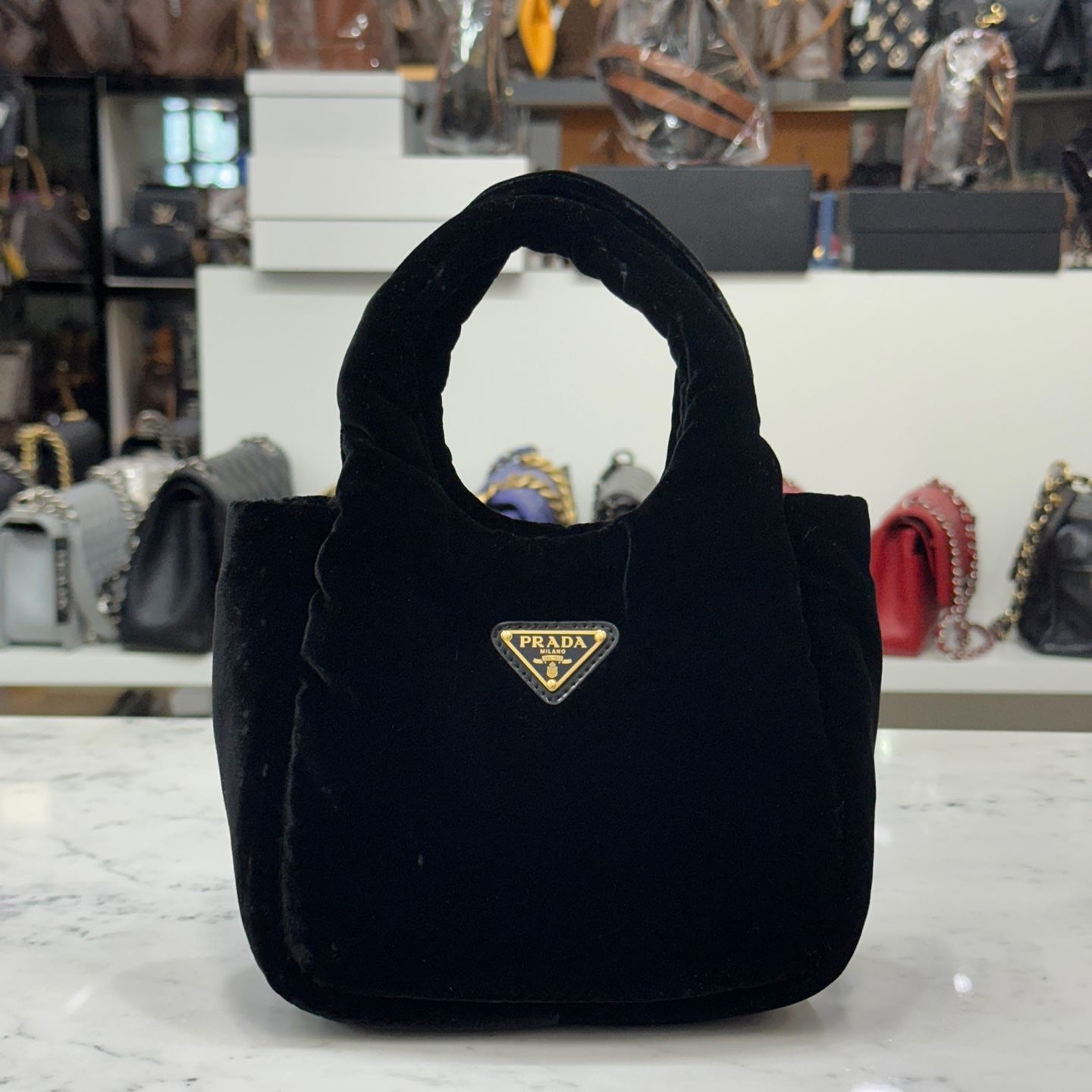 Prada Velvet Mini Handbag Black Crossbody 1BA410
