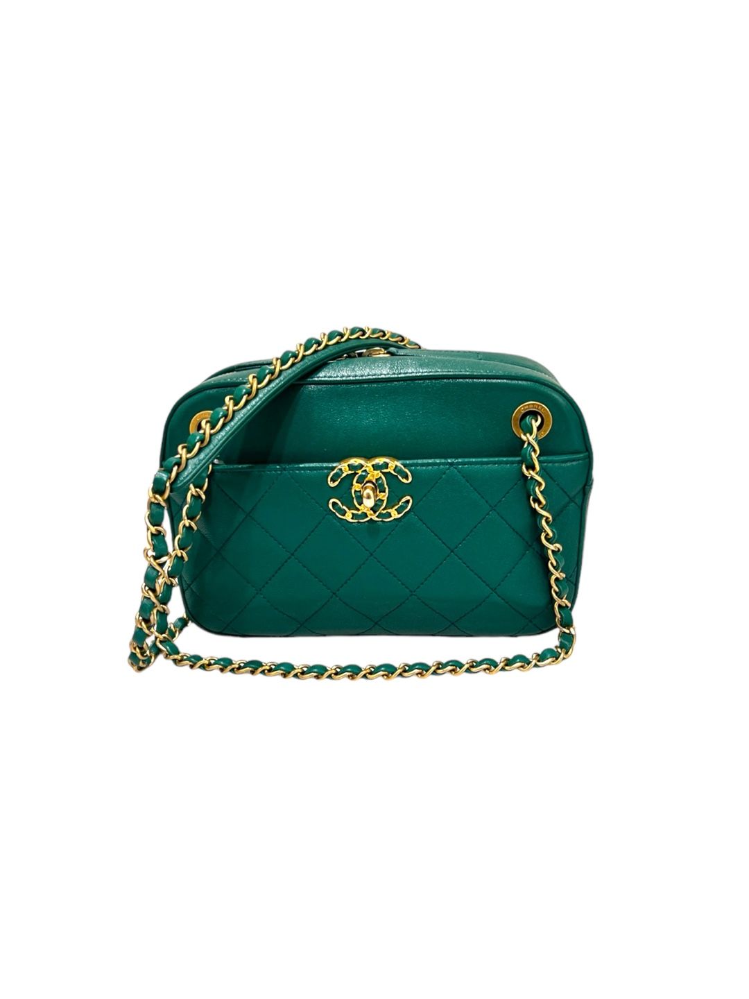 CHANEL Camera Chain Crossbody Bag Green AS0971