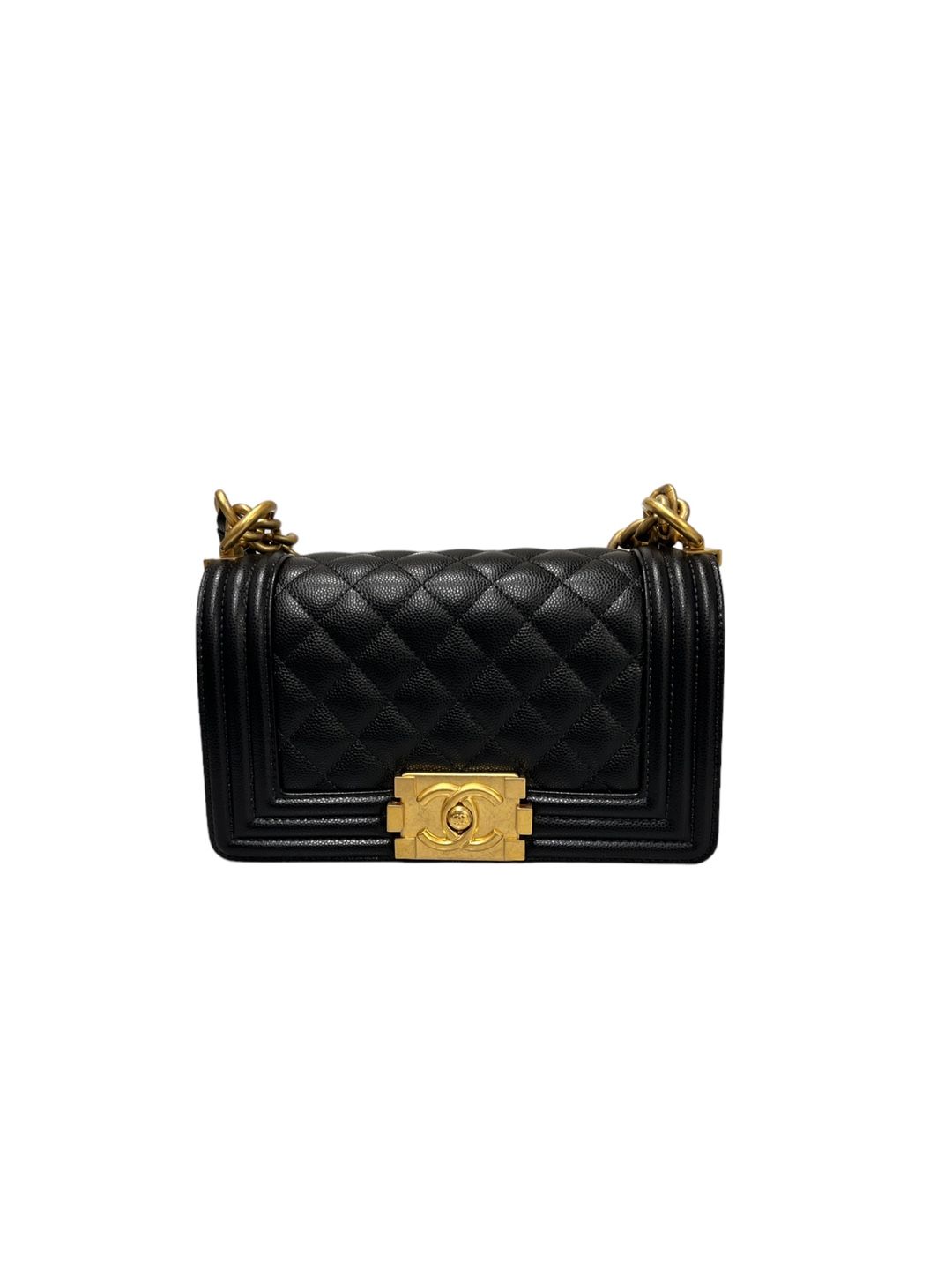 CHANEL Caviar Boy Small Flap Bag Gold Label Embedded Chip A67085