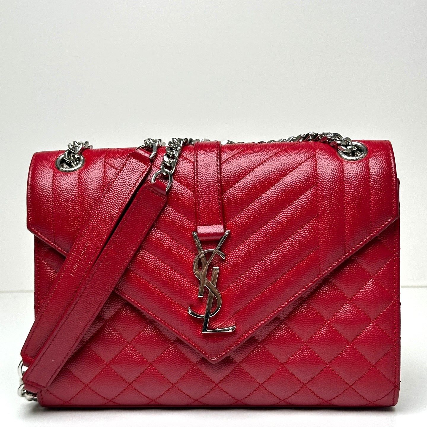 Saint Laurent Monogram Mix Satchel Envelope Shoulder Bag Red 600185