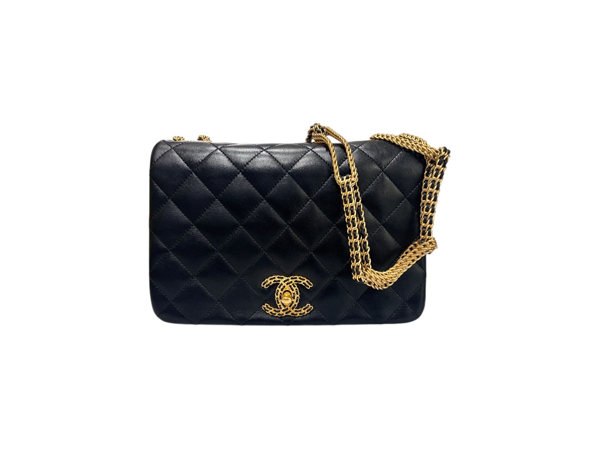 CHANEL Seasonal CC Logo Lambskin Flap Chain Shoulder Bag Gold SKU123456