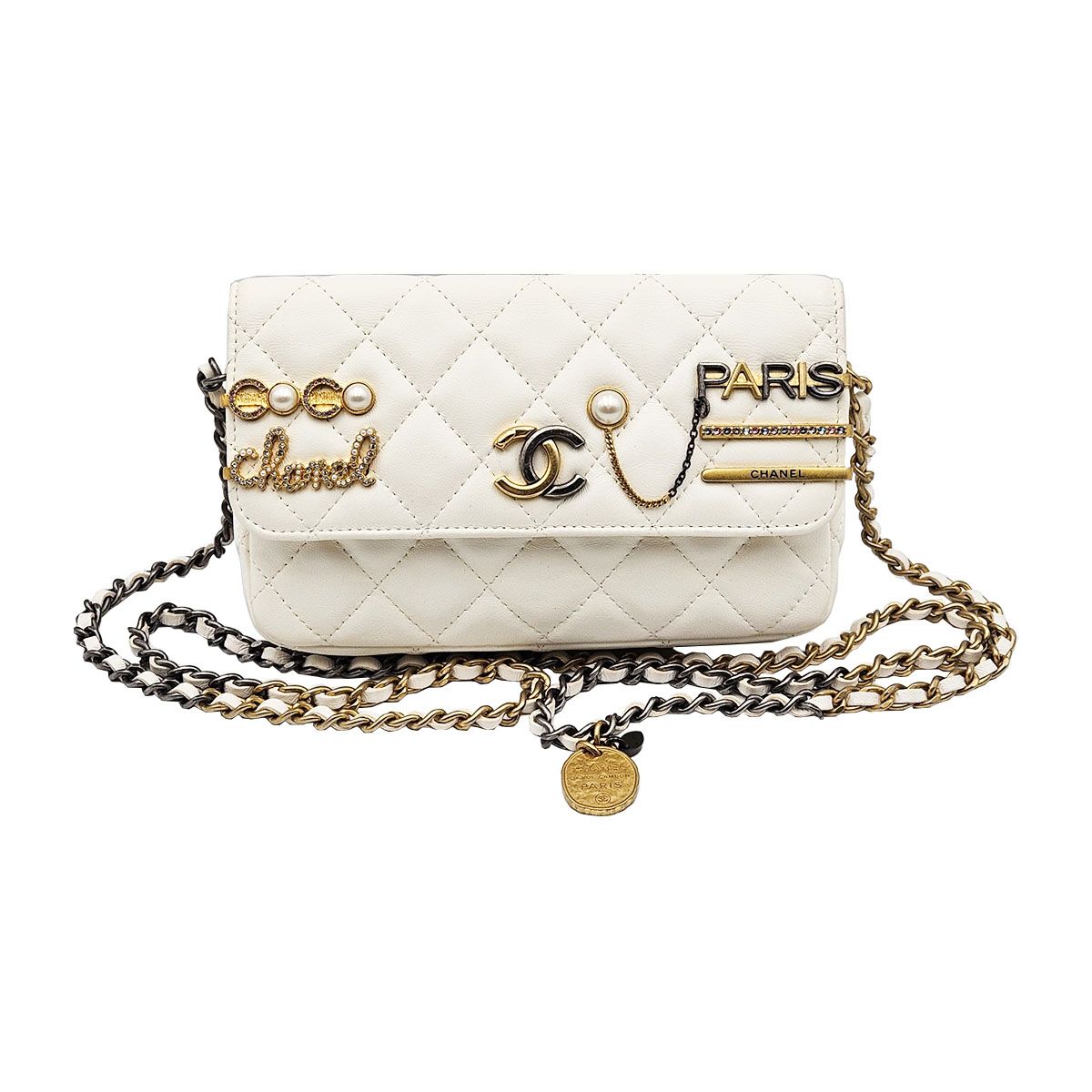 CHANEL Pearl Strass Signature Flap Chain Crossbody Bag (Size 31) - AP2509