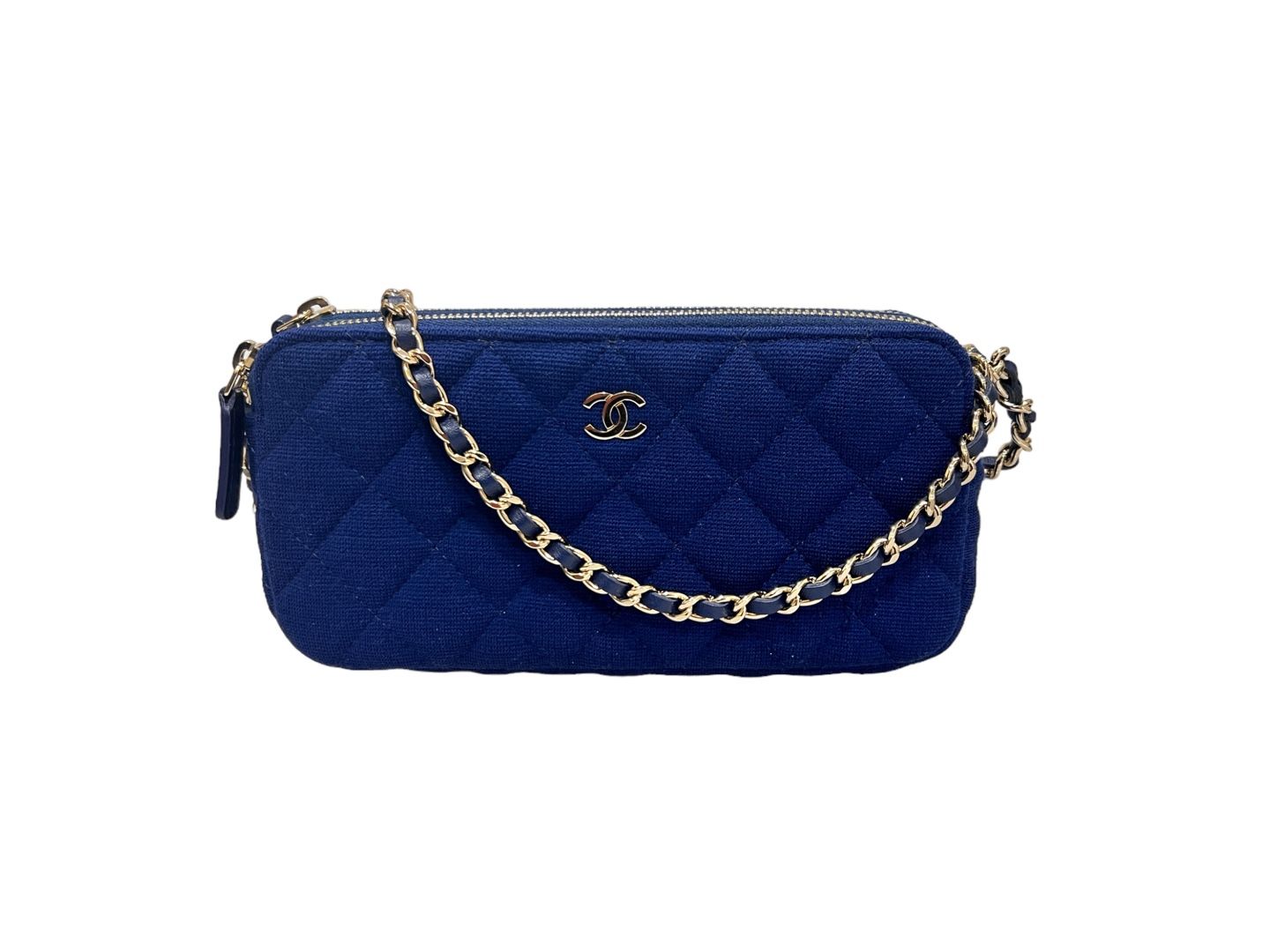 CHANEL Fabric Quilted WOC Crossbody Bag Blue 29