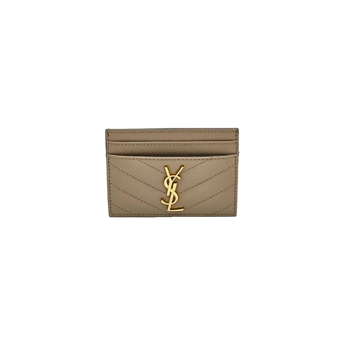 Saint Laurent Embossed Matelasse Cassandra Card Wallet 423291 Beige