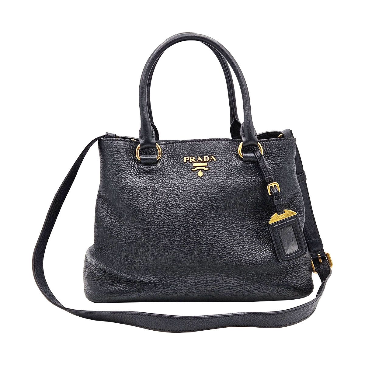 Prada Black Vitello Phoenix Gold Logo 2WAY Bag 1BA058