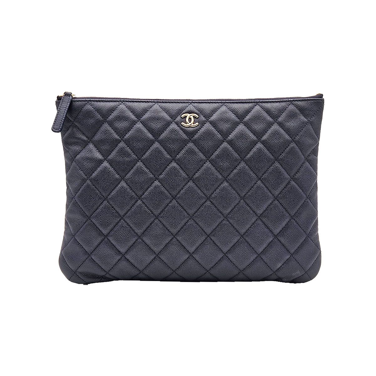 CHANEL Navy Caviar Gold Classic Neodium Clutch A82545