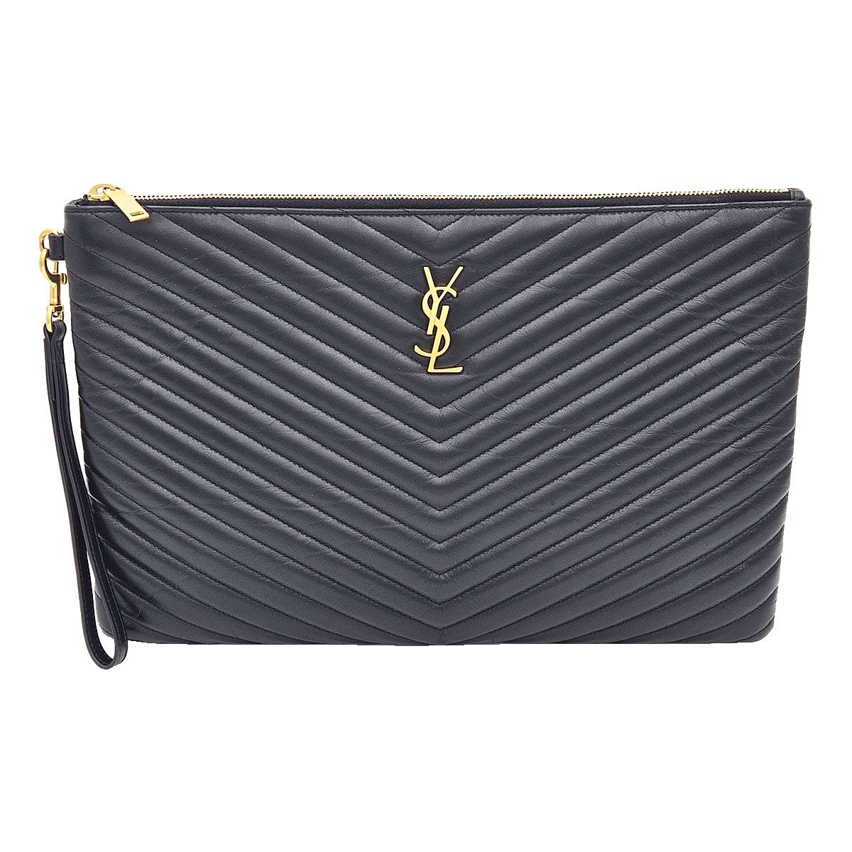 Saint Laurent Matelasse Monogram Document Holder Strap Clutch 440222 Black