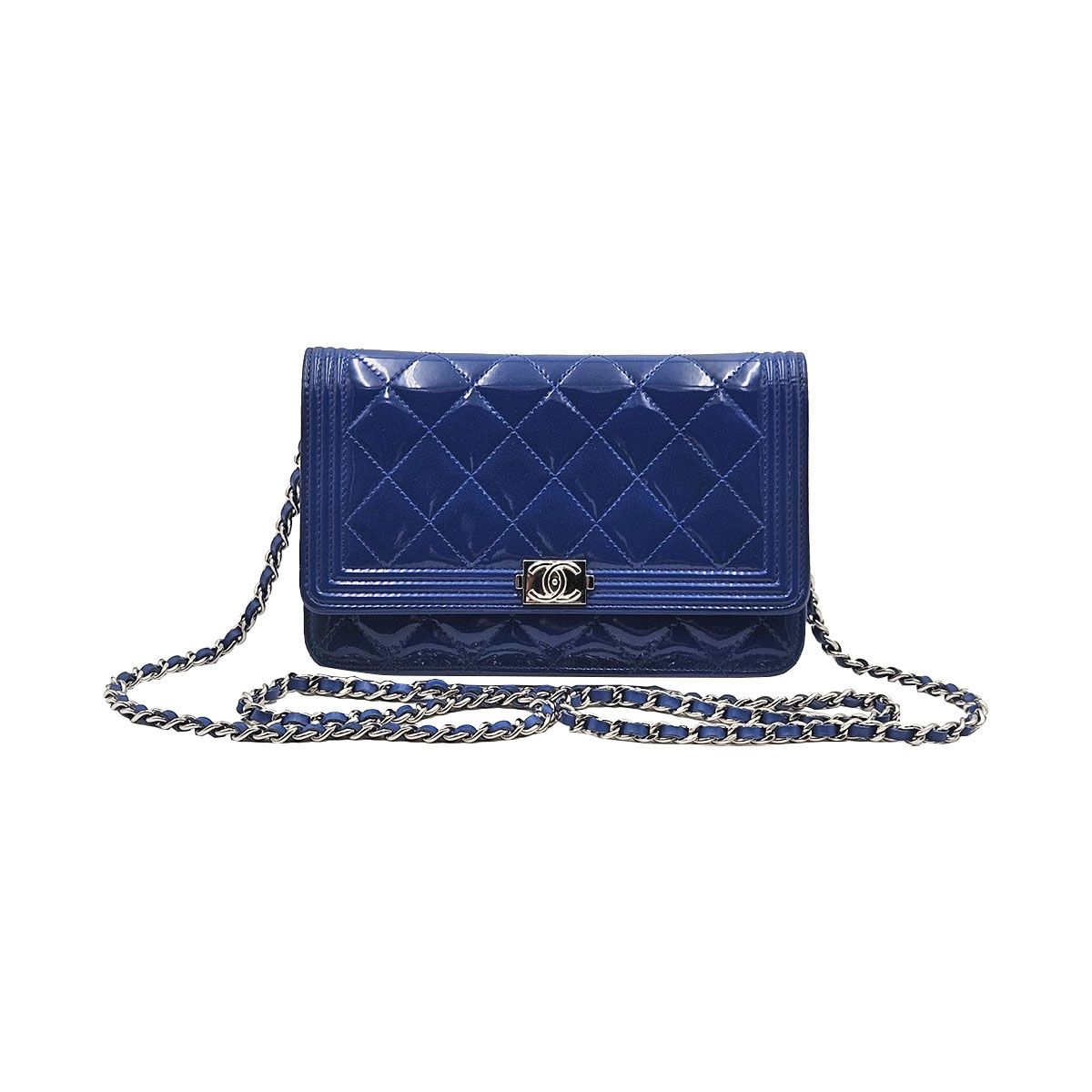CHANEL Blue Patent Chain Boy WOC Crossbody Bag (20s) A80287