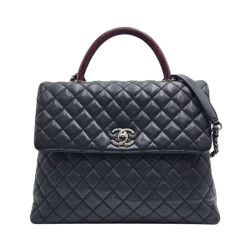 CHANEL Caviar Lizard Coco Handle Tote Bag Large Black 21 Series A92992