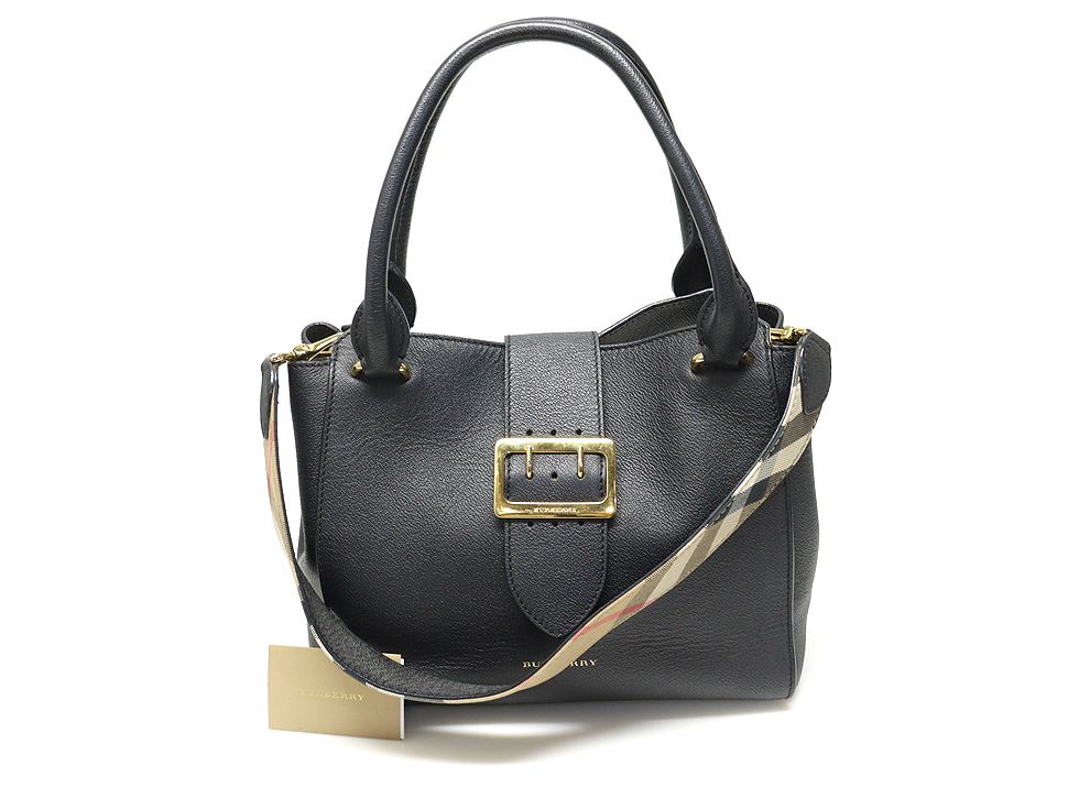 Burberry Black Grain Leather Gold Buckle Medium 2WAY Bag () 4029022