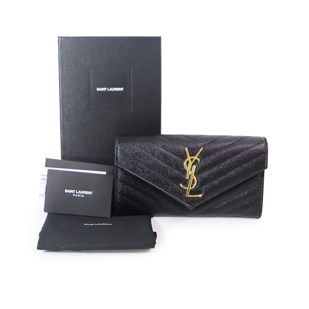 Saint Laurent Textured Matelass Monogram Gold Chain Flap Wallet 372264 Black