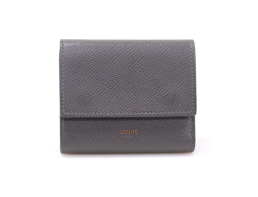 Celine Gray Grain Calfskin 3-Tier Trifold Small Wallet (SKU: 10B573BEL)
