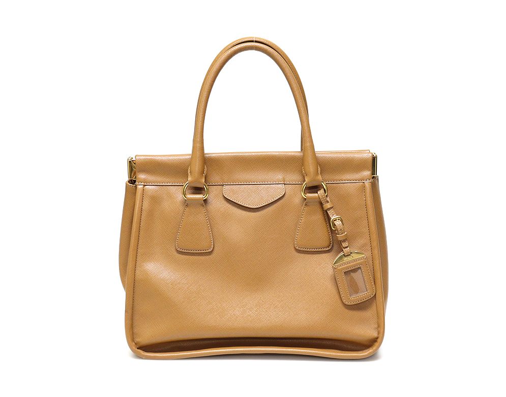 Prada Brown Saffiano Lux Gold Frame Tote Bag (SKU: BN2158)